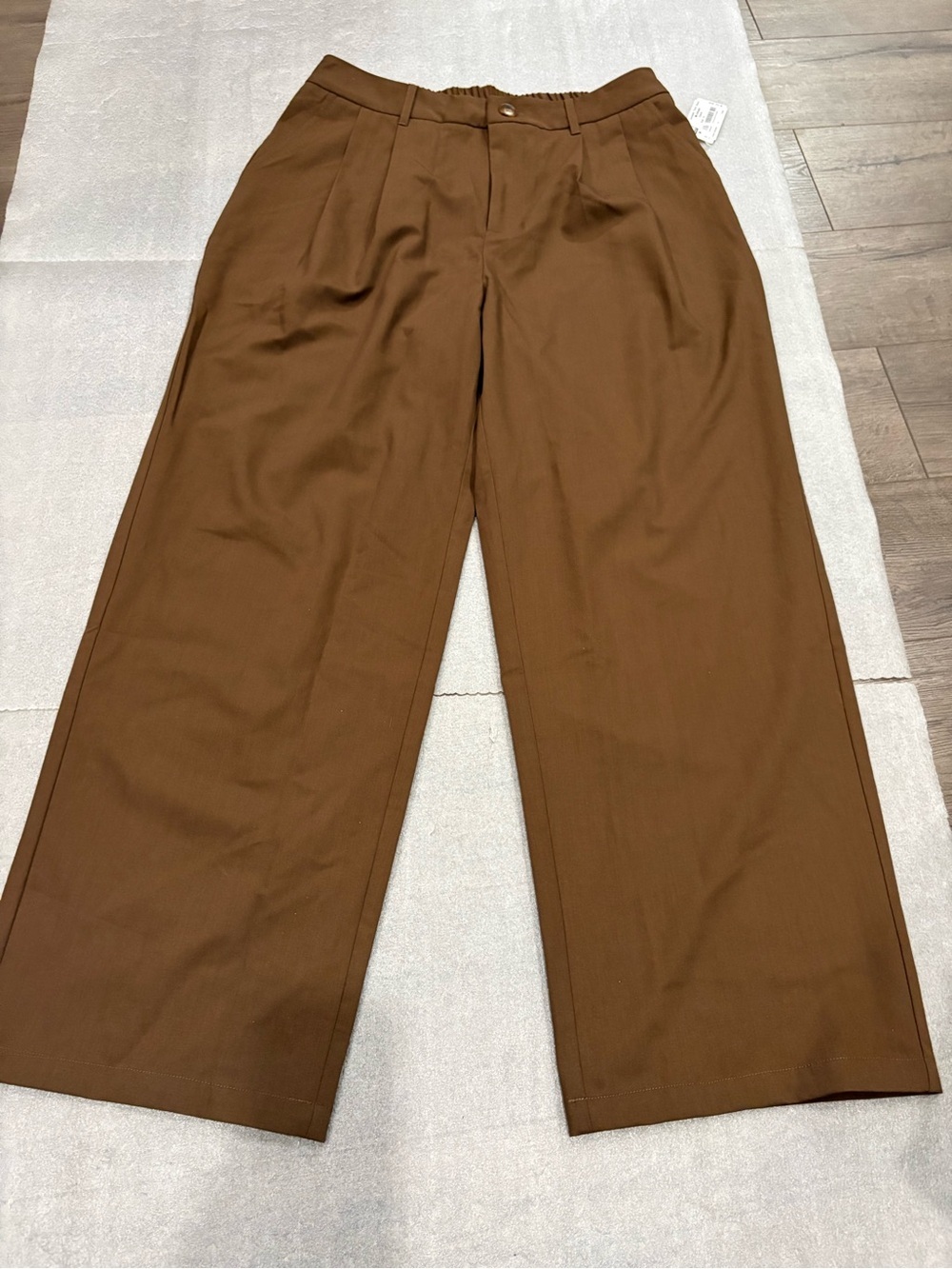 [L]Arach & Cloz Wide-Leg Dress Pants Brown Office Elastic Waist